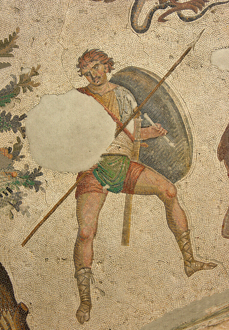 Mozaic of a warrior with a spear.