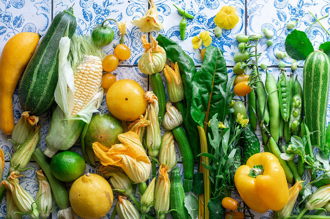 Green yellow food flatlay