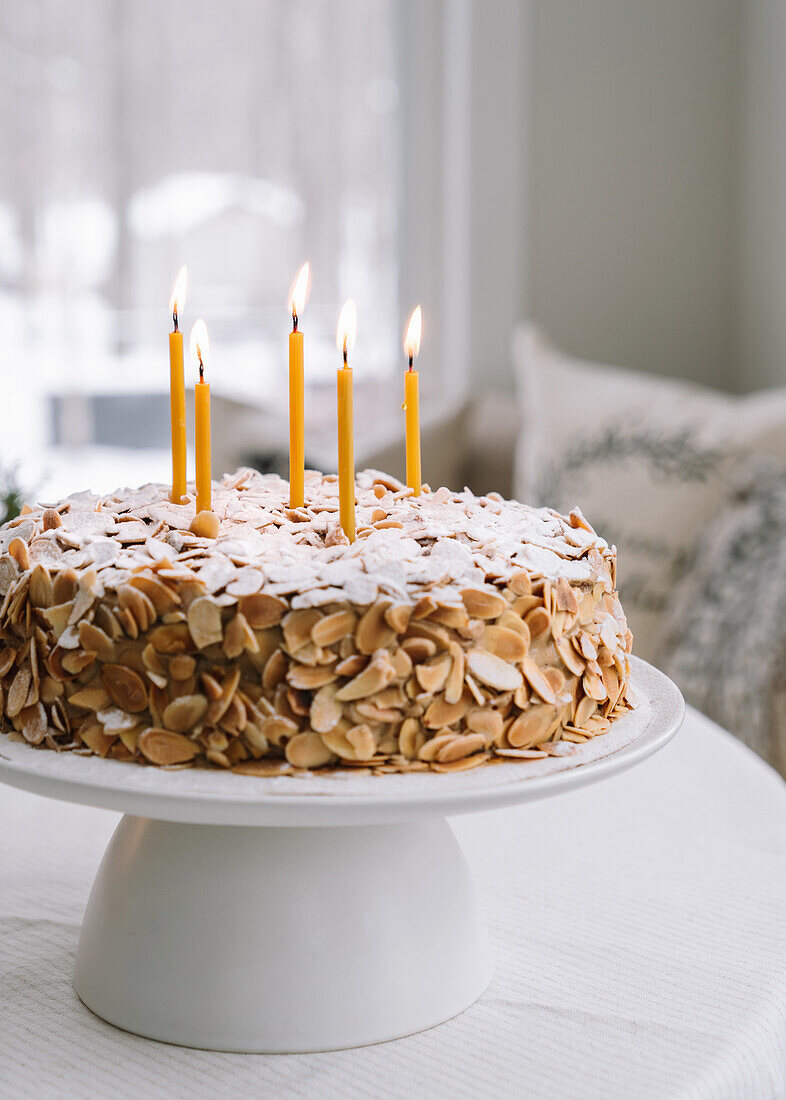 Almond cake with birthday candles