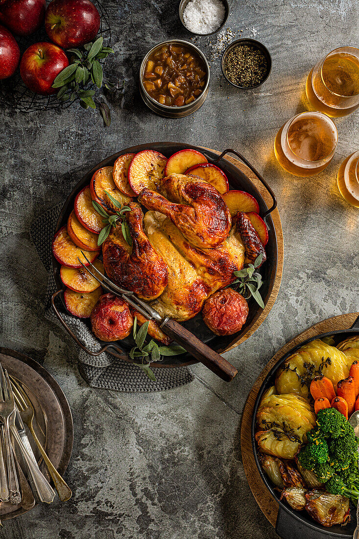Roast chicken with sage and apples