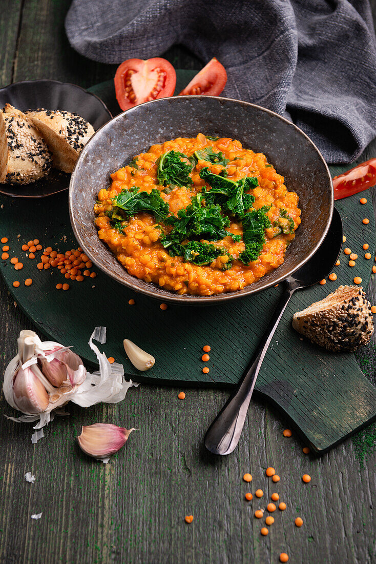 Lentil dal with kale