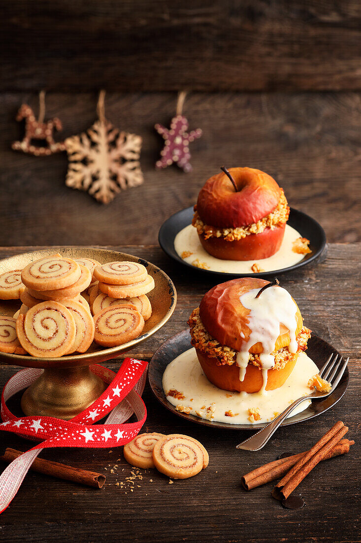 Cinnamon swirl cookies and baked stuffed apples