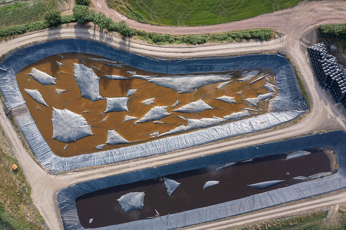 Slurry lagoons, aerial photograph