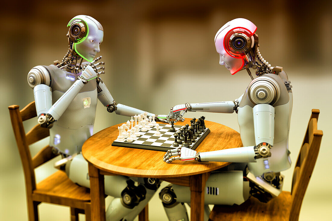 Robots playing chess, illustration