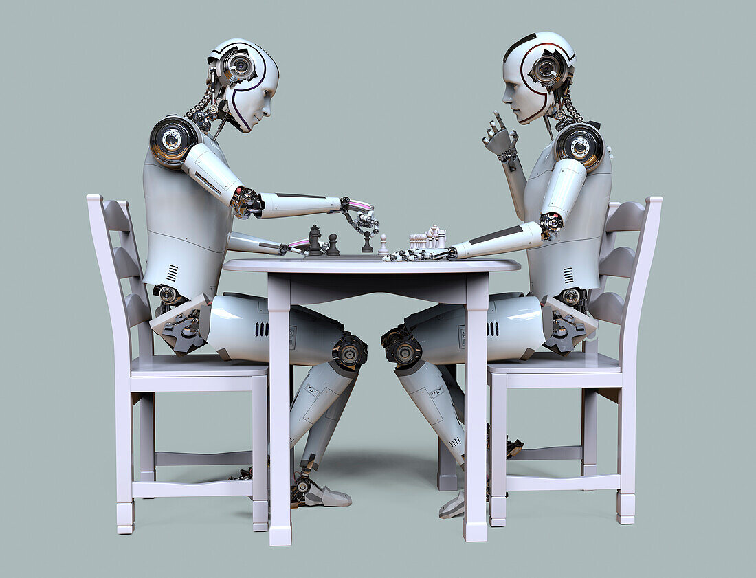 Robots playing chess, illustration