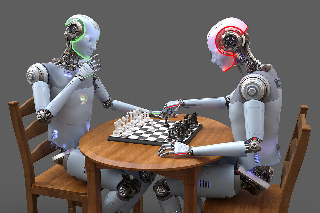 Robots playing chess, illustration