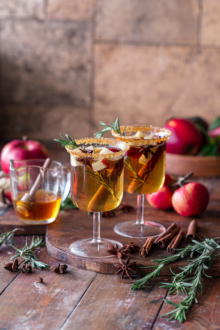 Apple cider cocktail with rosemary