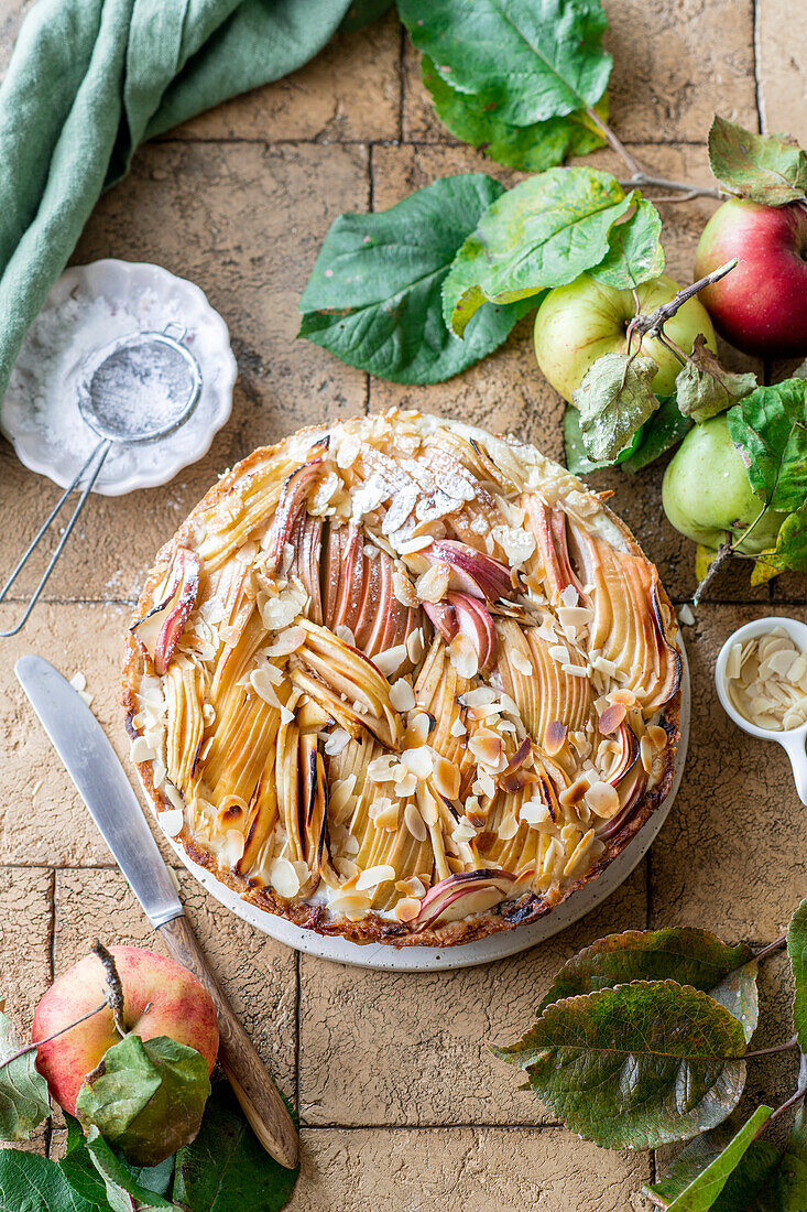 Apple cake with flaked almonds