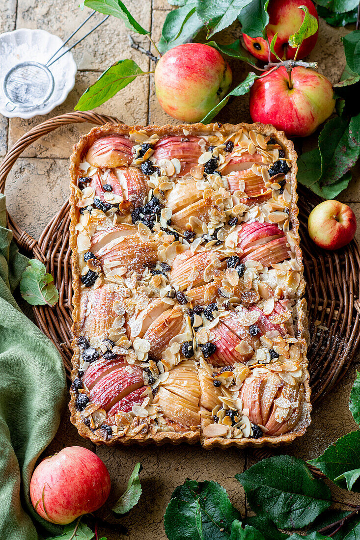 Apfel-Rosinen-Blechkuchen mit Mandeln