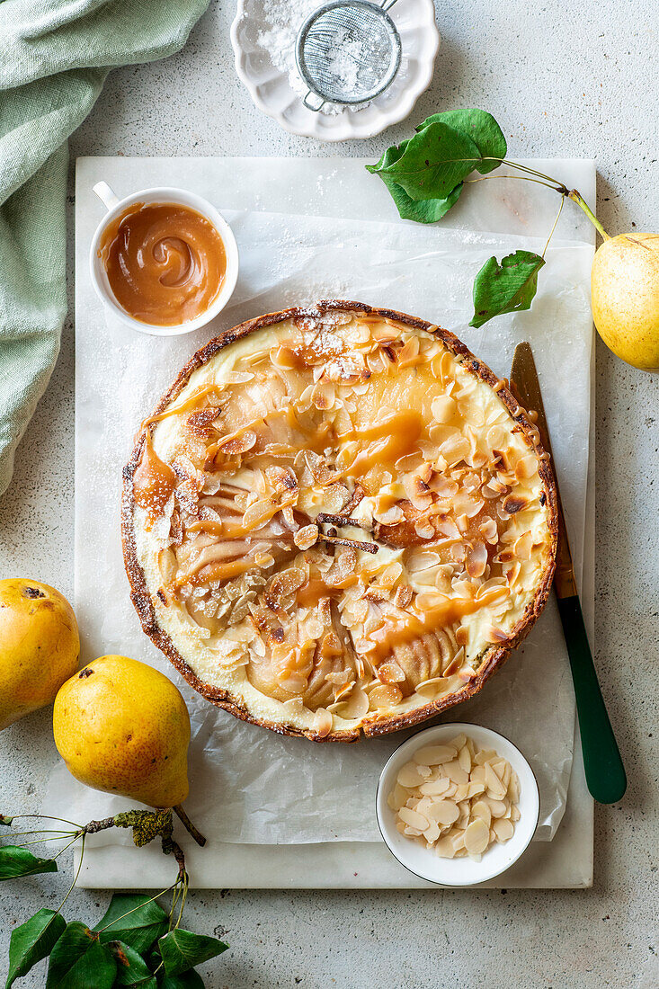 Birnen-Ricotta-Tarte mit Karamell