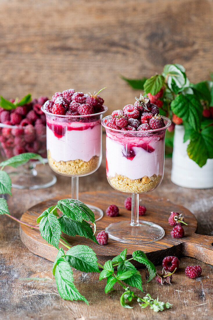 Raspberry cheesecake in a glass