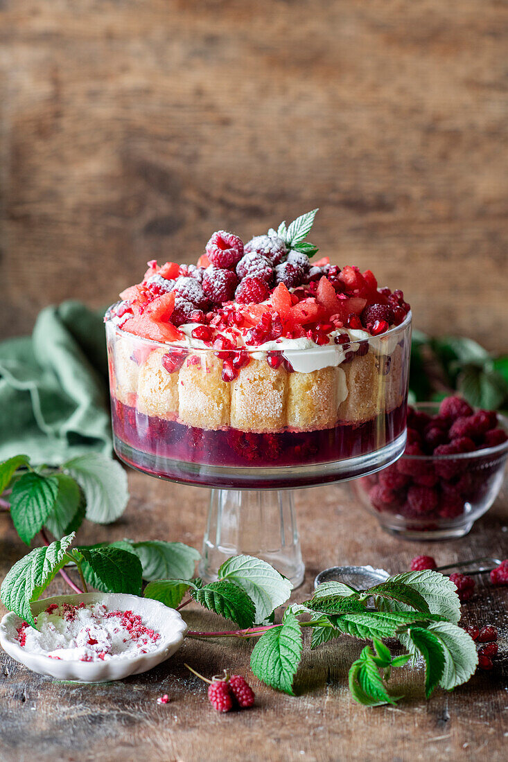 Raspberry and watermelon trifle