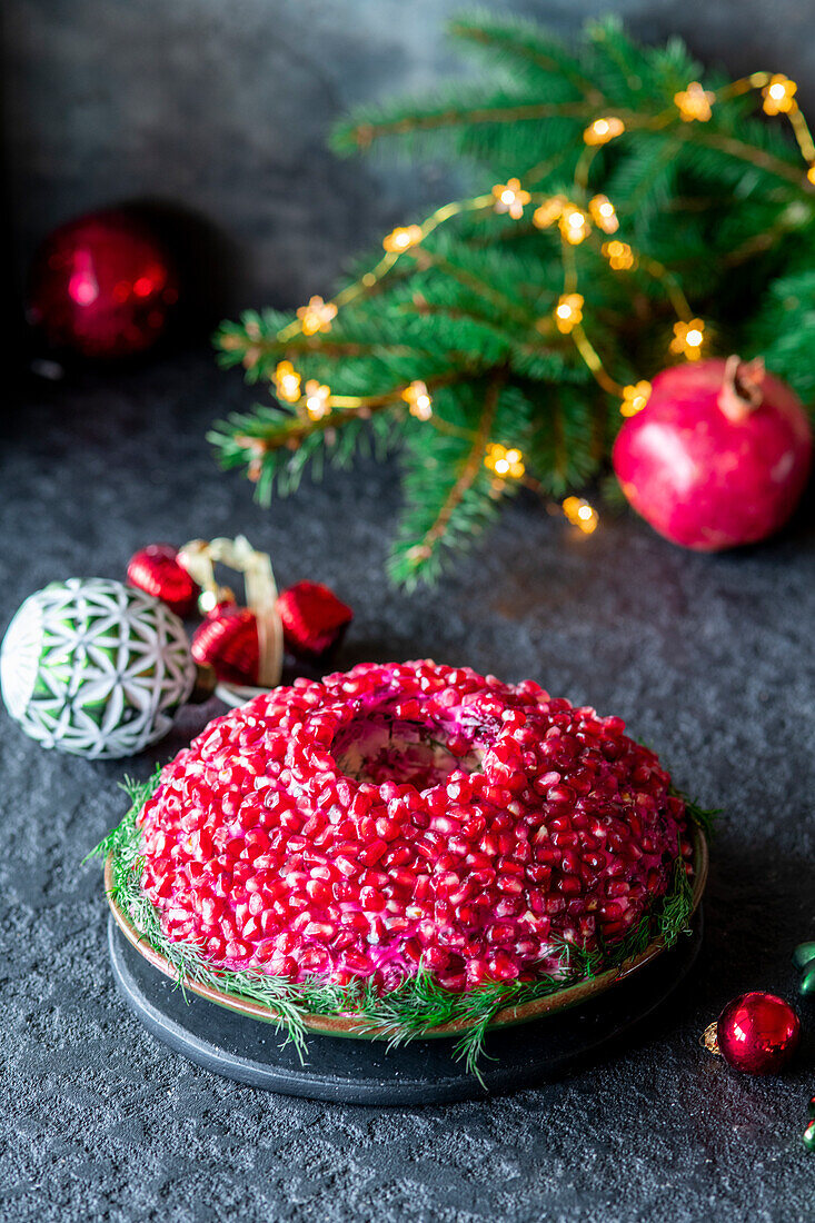 Traditional pomegranate salad for Christmas (Russia)