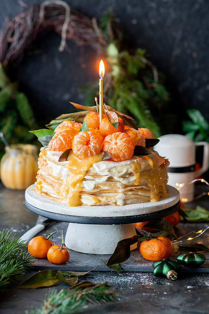 Tangerine crepe cake for Christmas