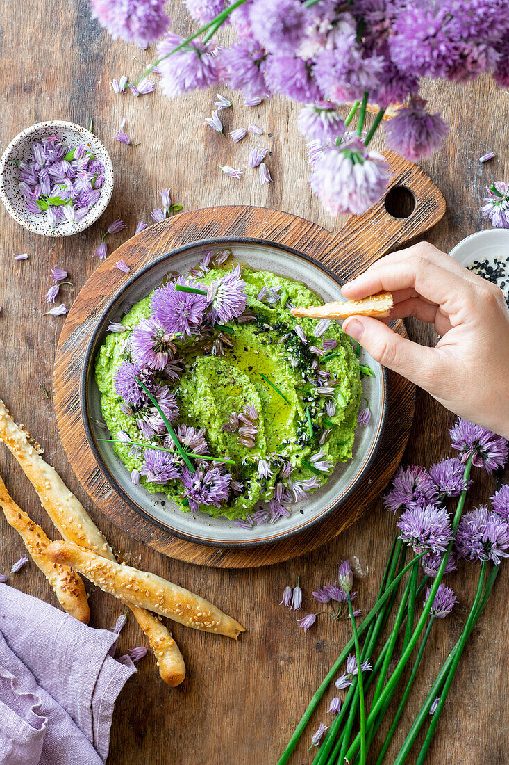 Chive butter with chive blossoms