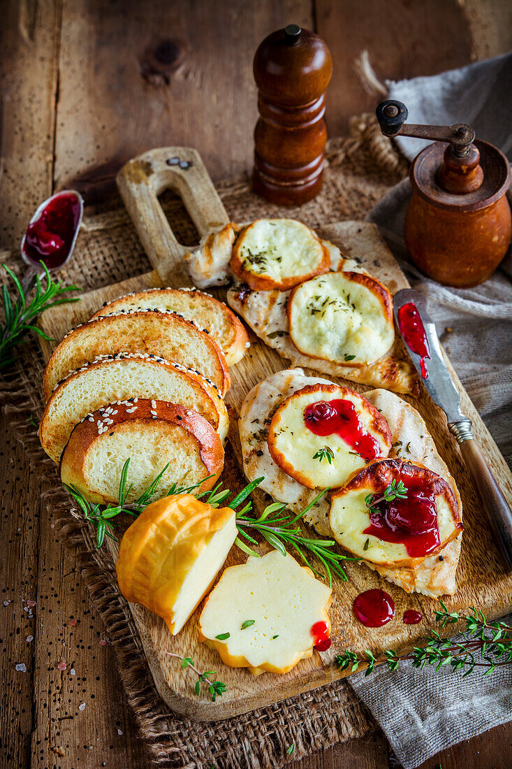 Grilled chicken breast with Oscypek cheese (sheep's milk cheese, Poland)