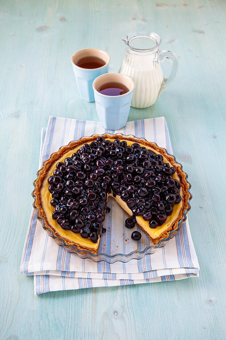 Käsekuchen mit Heidelbeertopping aus der Mikrowelle