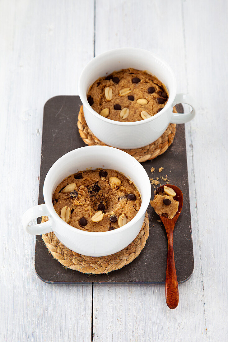 Peanut chocolate chip cookie cups from the microwave