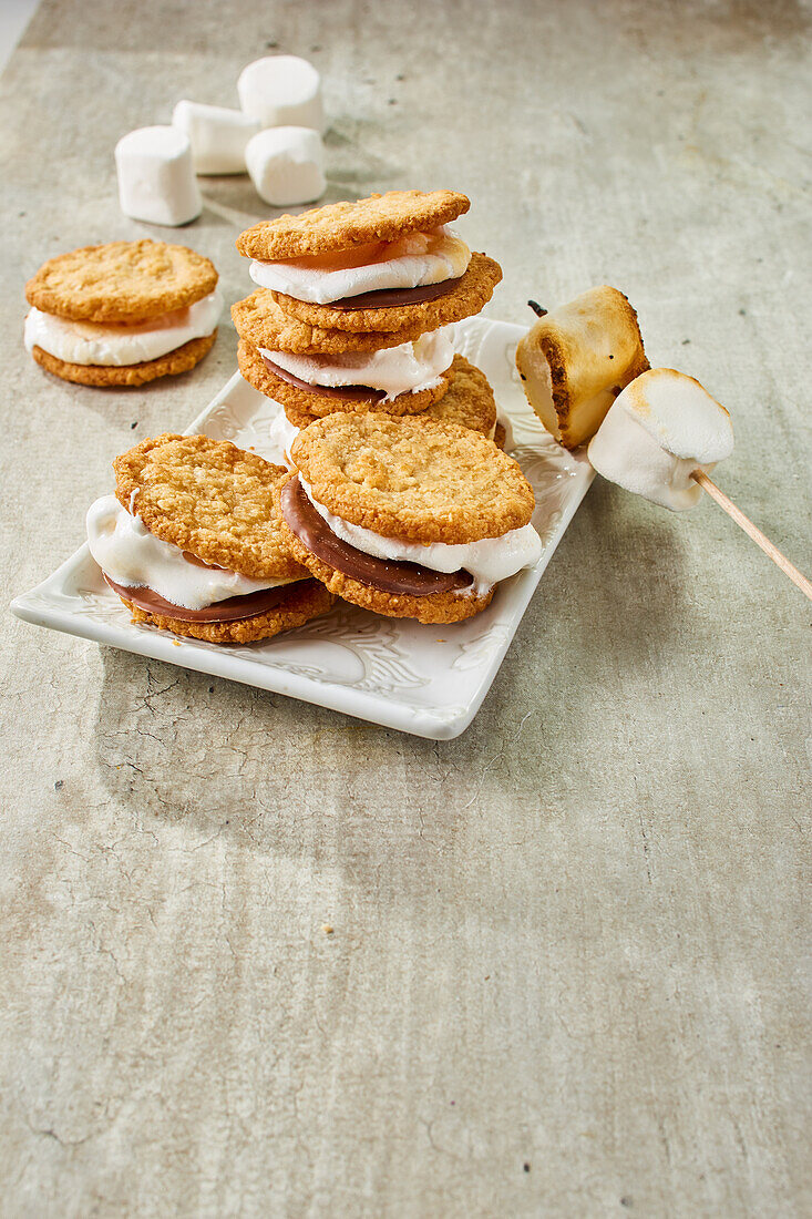 Grilled Marshmallow Sandwiches made with oat cookies (S'mores)