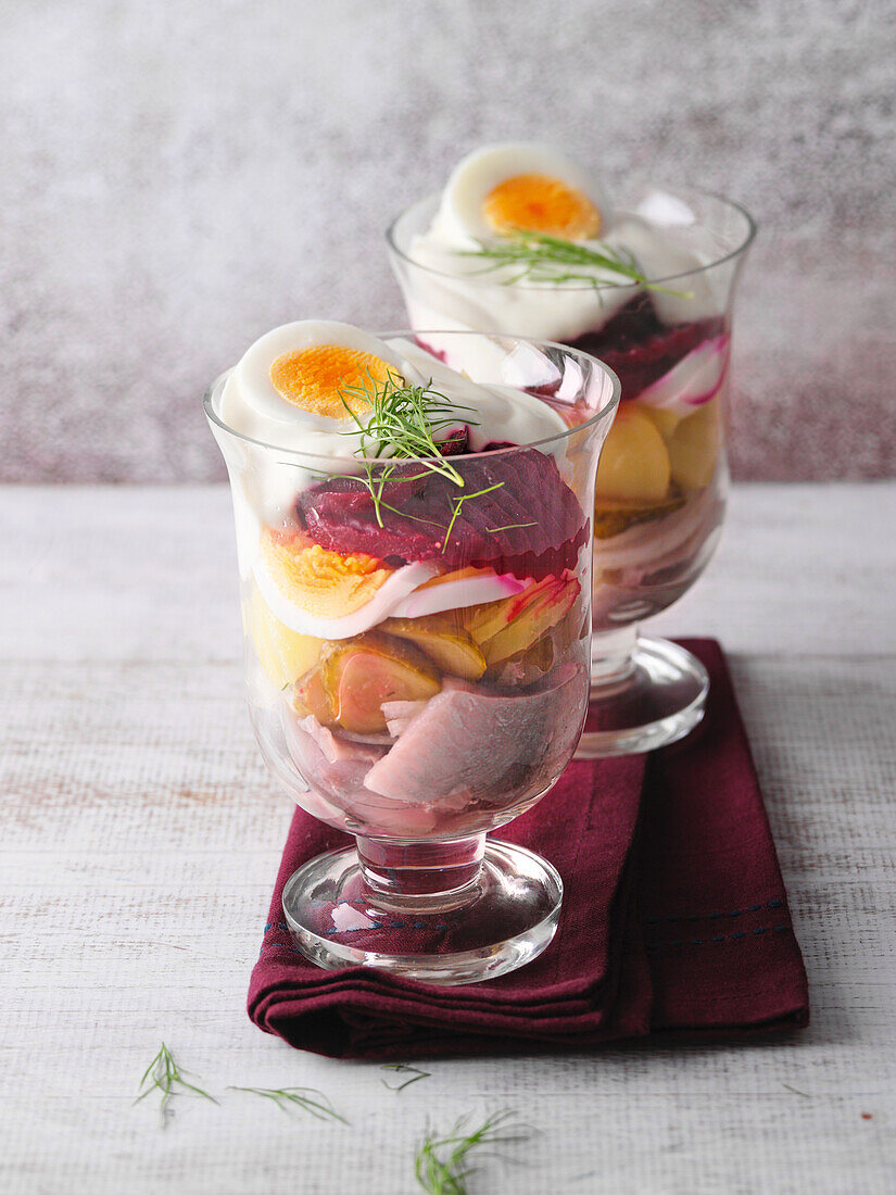 Potato and Soused herring salad with beets