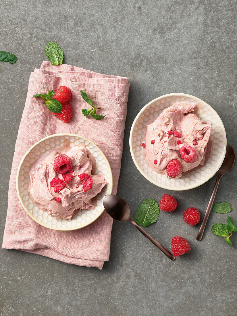 Vegan banana raspberry ice cream