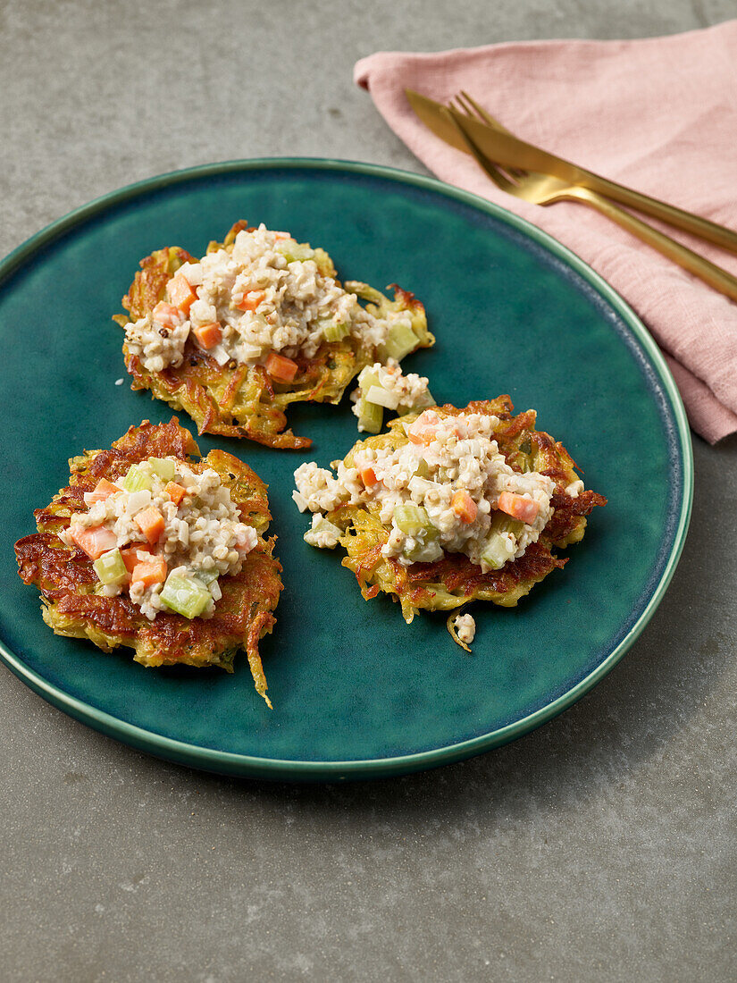 Potato pancakes with buckwheat risotto