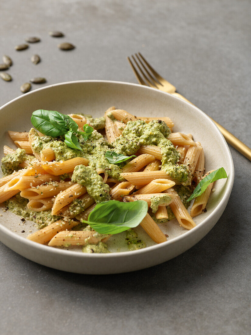 Wholemeal pasta with pumpkin seed pesto