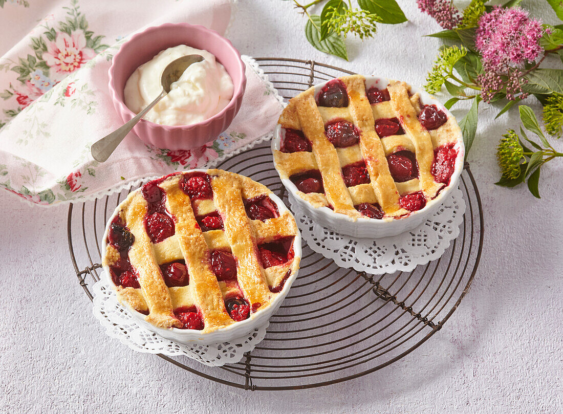 Lattice topped tartlets with wild berries