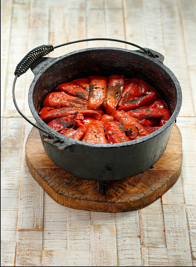 Roasted Red Peppers in a Dutch Oven