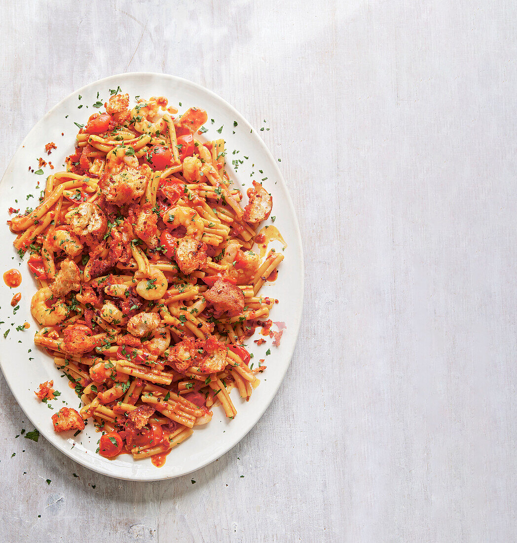 Pasta with 'Nduja, shrimp and cherry tomatoes