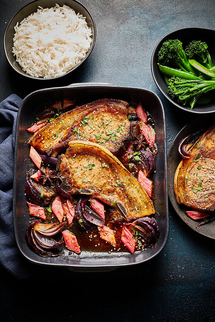 Roast pork with rhubarb