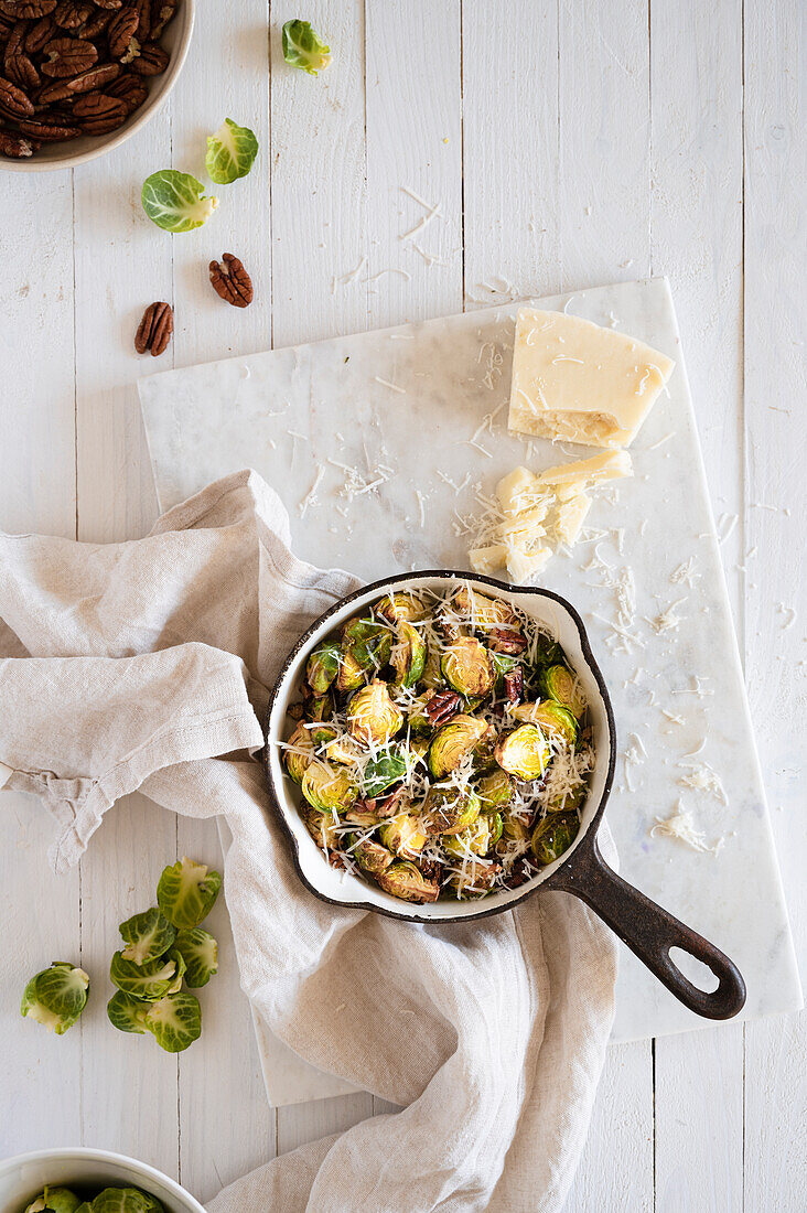 Brussel sprouts with pecorino and pecans