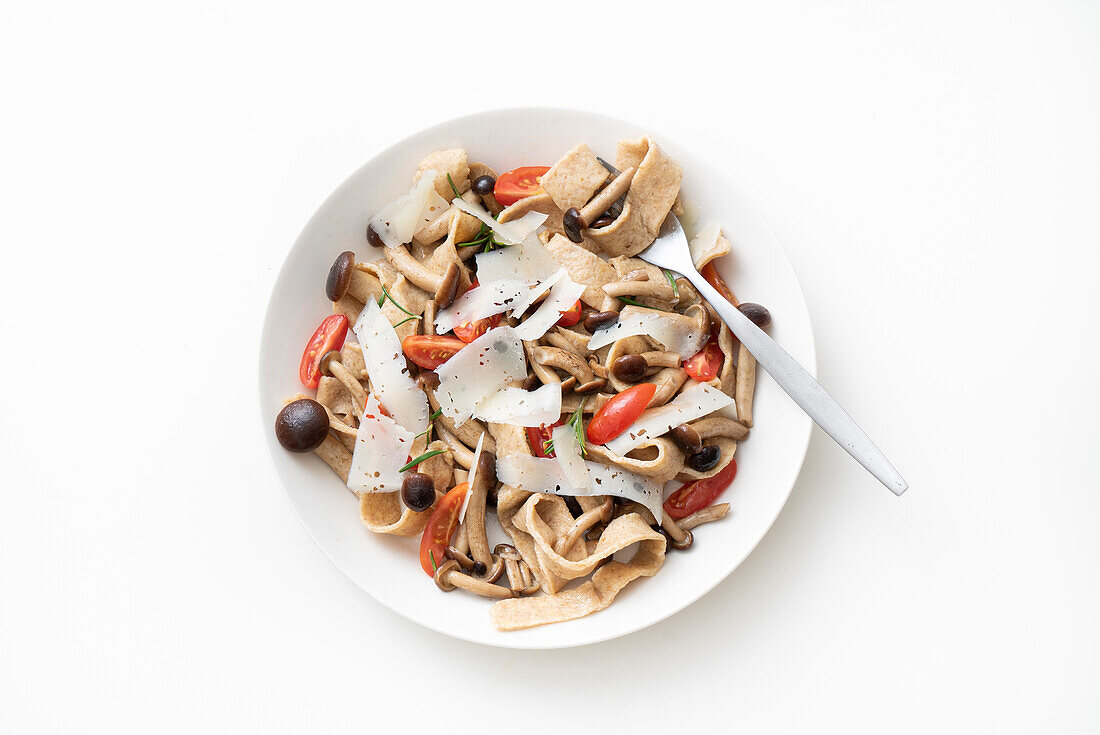 Whole wheat pappardelle with mushrooms