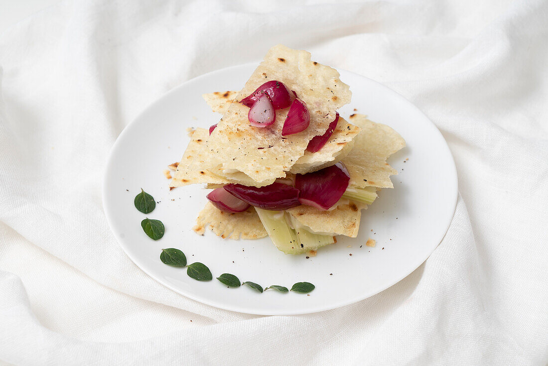 Layered Pane Guttiau and red onions