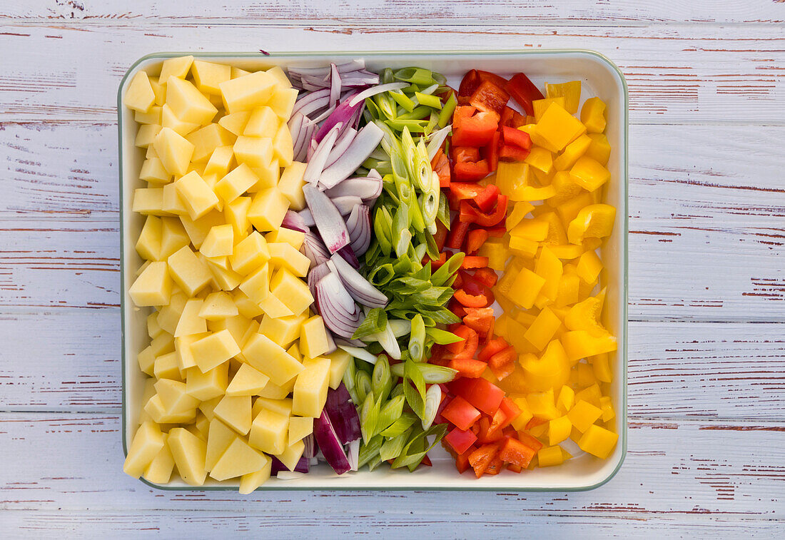 Freshly cut vegetables for soup