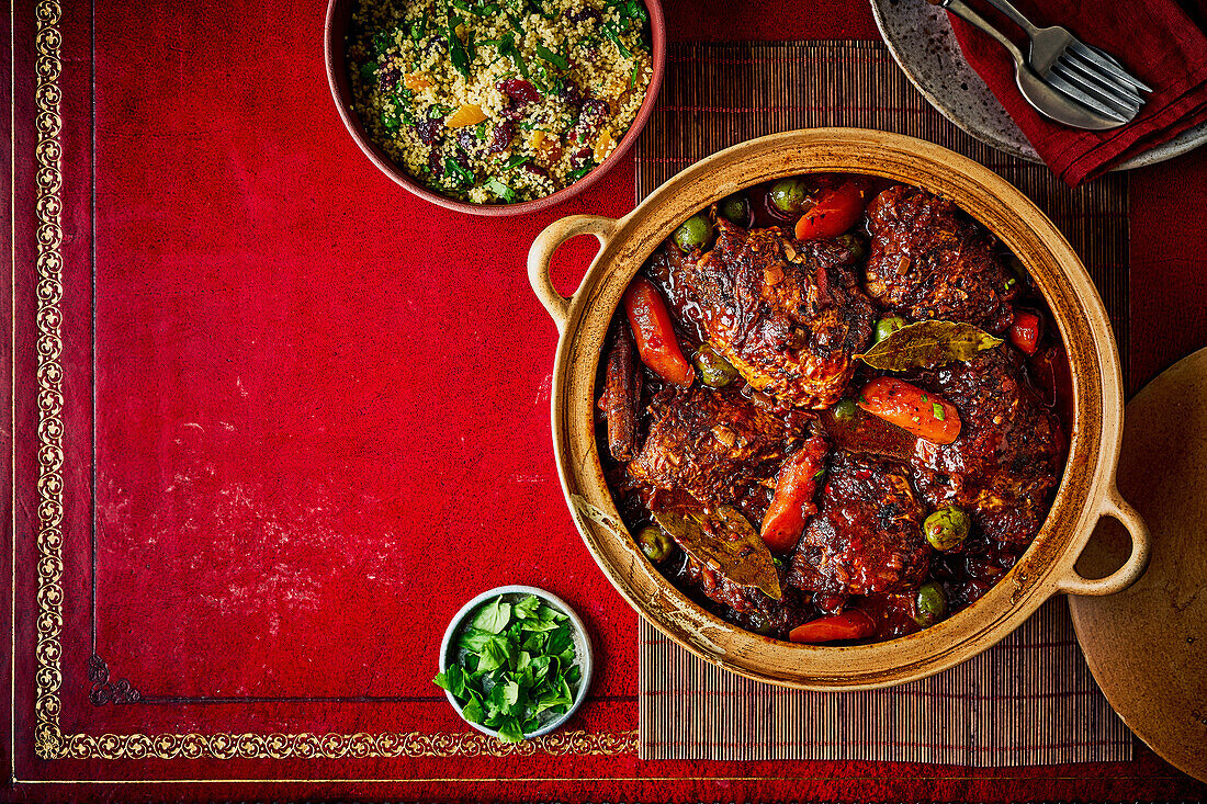 Moroccan-style chicken with sour cherries and olives