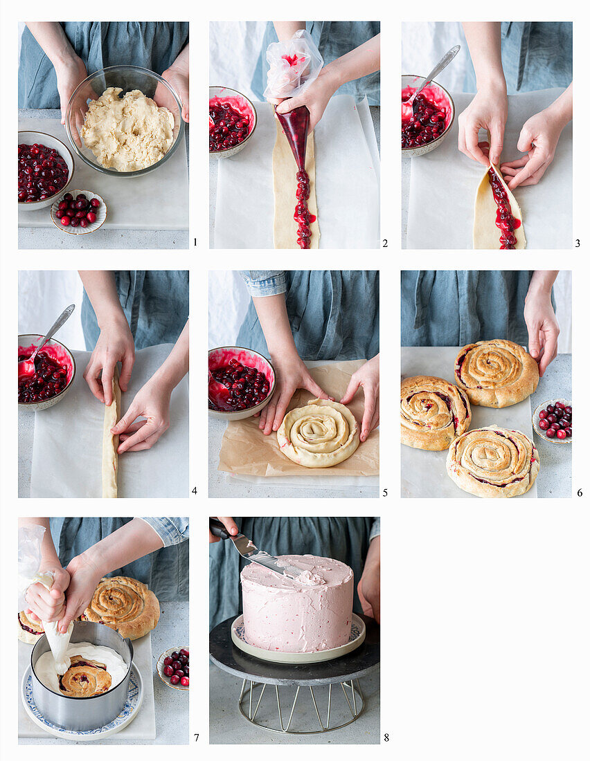 Making a cranberry cream cake
