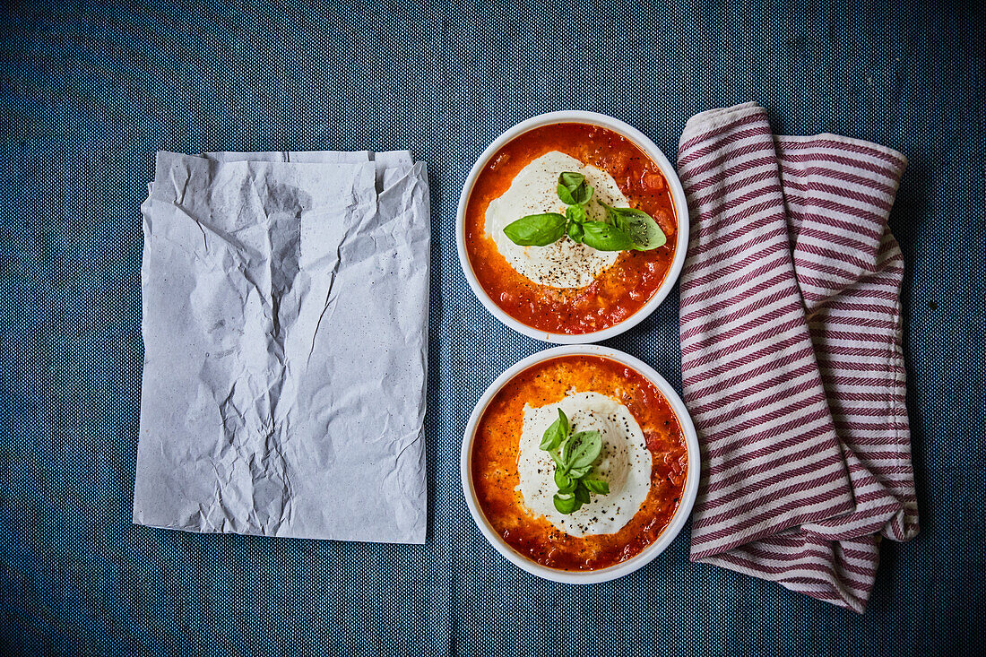 Tomato soup with mozzarella