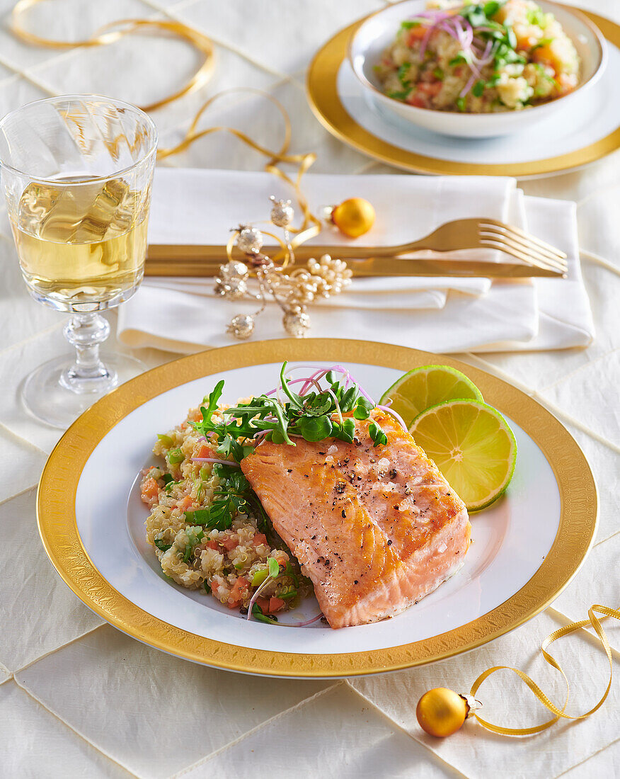 Baked salmon with vegetable quinoa