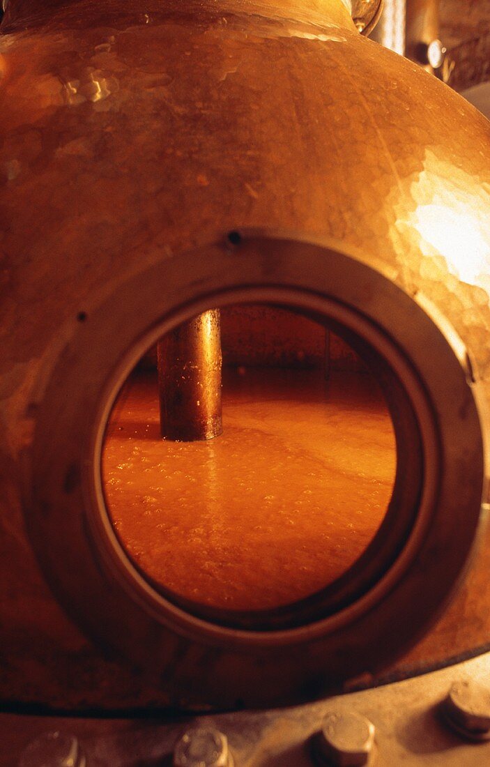 View into the still of an apricot schnapps distillery