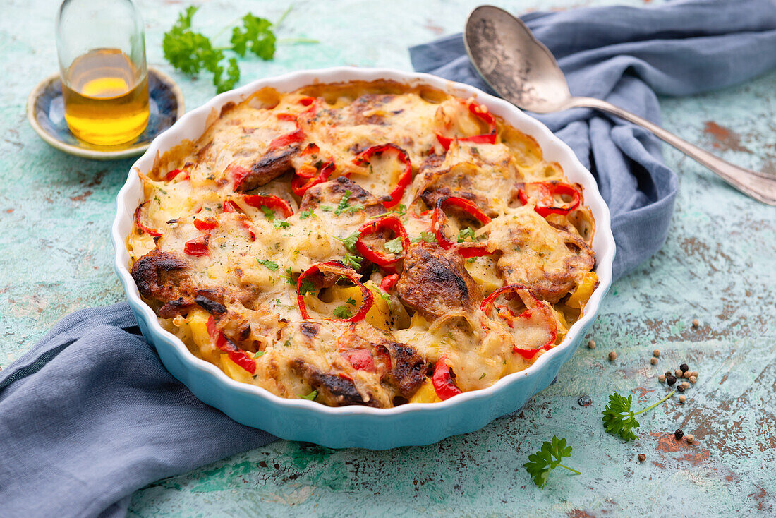 Vegan Potato and Pepper Gratin with Soya Cheese