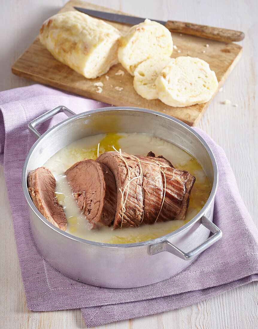 Chuck roast with horseradish sauce and bread dumplings