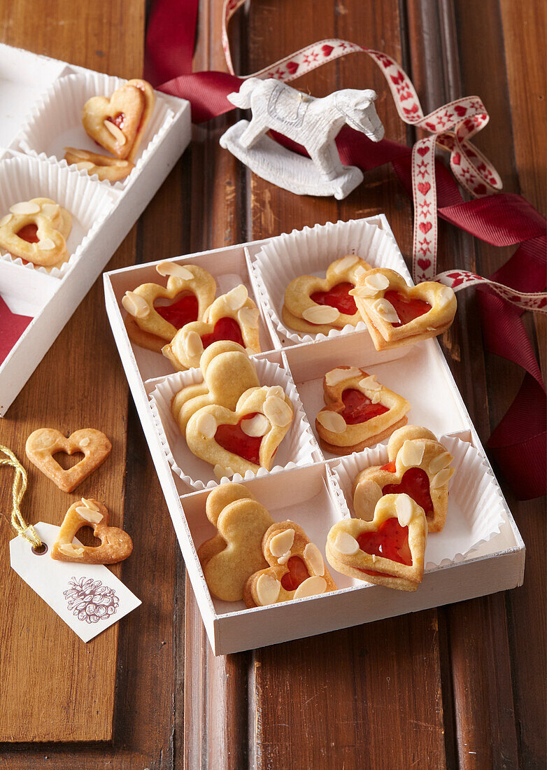 Linzer cookies in the shape of a heart