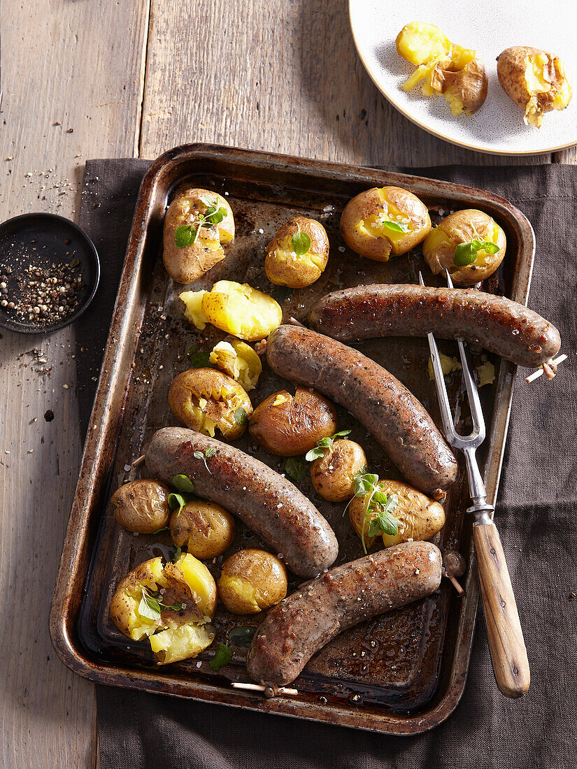 Scottish 'White Pudding' with roast potatoes