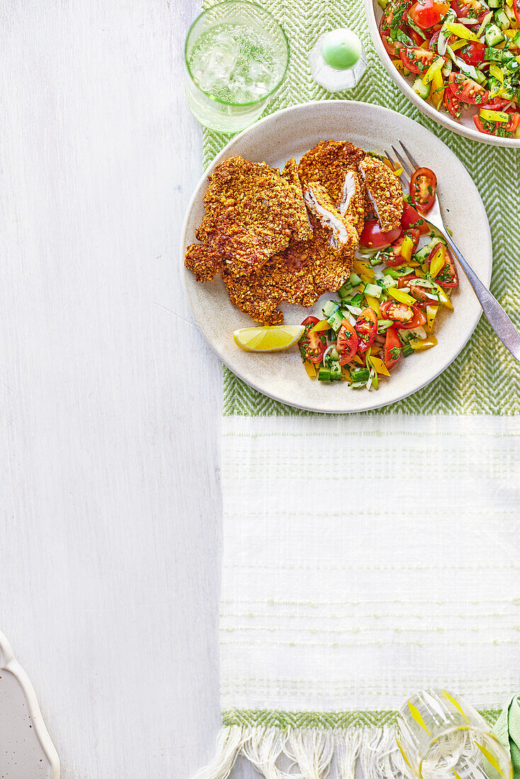 Chicken mini schnitzel with pecan crust