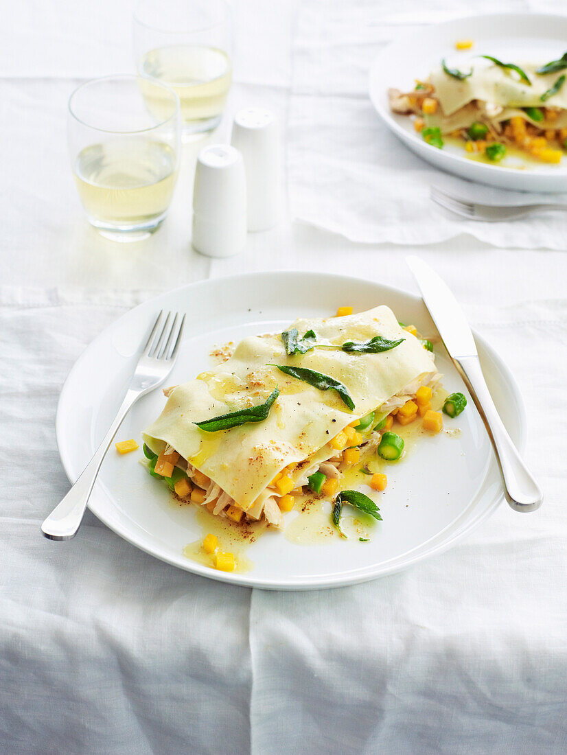 Chicken and pumpkin lasagne stacks