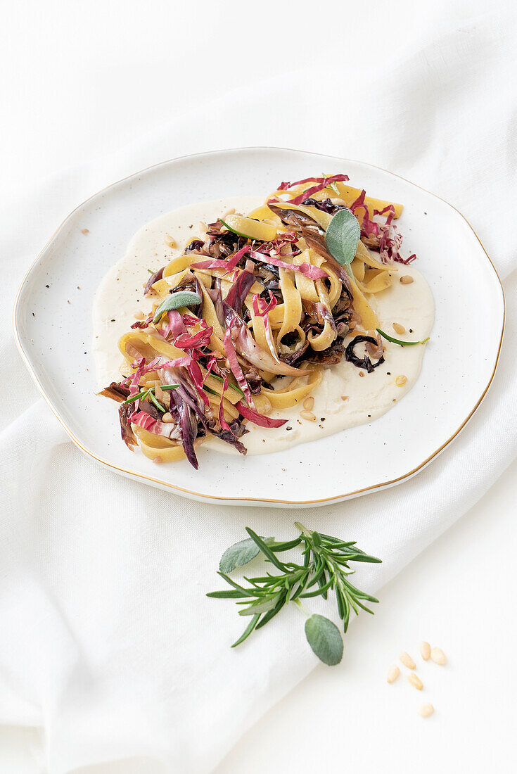 Fettuccine with radicchio, pine nuts and fontina