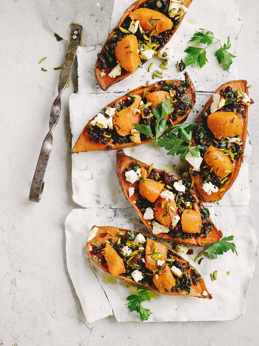 Black barley stuffed sweet potato