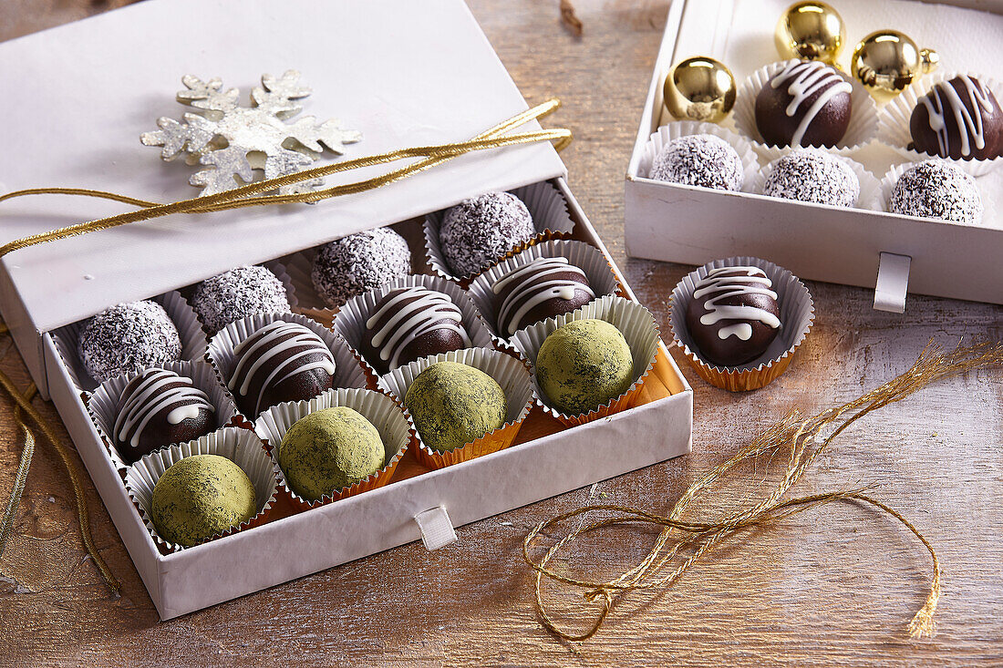 Assorted chocolate truffles in gift box