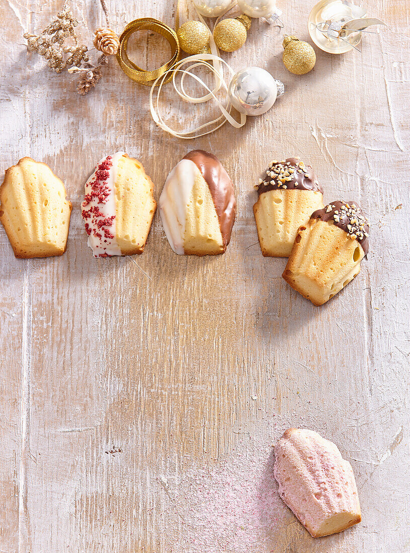 Variously decorated madeleines